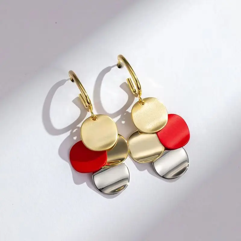 Fashion Tri-color Small Round Piece Pendant Earrings for Women Korean Version of The Elegant Long Tassel Earrings Party Jewelry