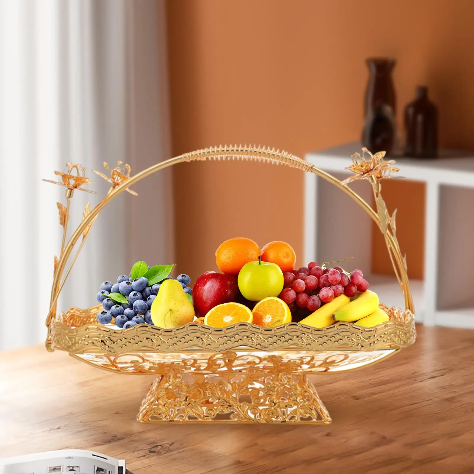 Portable Fruit Storage Basket Dessert Tray Candy Plate Snack Display Basket for Kitchen Restaurant