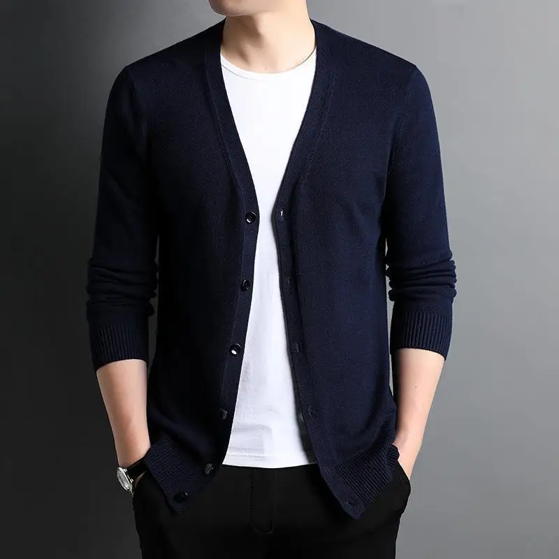 

MRMT 2024 Brand New Men's Basic Solid Color Men's Sweater Cardigan Youth Men's Casual Knit Sweater Jacket