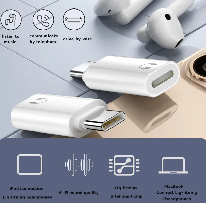 라이트닝 to USB C 어댑터 오디오 컨버터 USB C to 라이트닝 오디오 어댑터, 아이폰 16/16Pro/15/15Pro, 아이패드 프로 호환