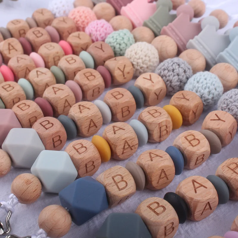 Baby Pacifier Clips Personalised Name Dummy Nipple Holder Chain Newborn Feeding Pacifiers Clip Teething Toys Anti-drop Chains