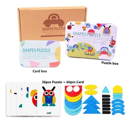 Geometric Wooden 3D Puzzle Tangram Jigsaw Montessori Educational Toy Set with Storage Box (Car)