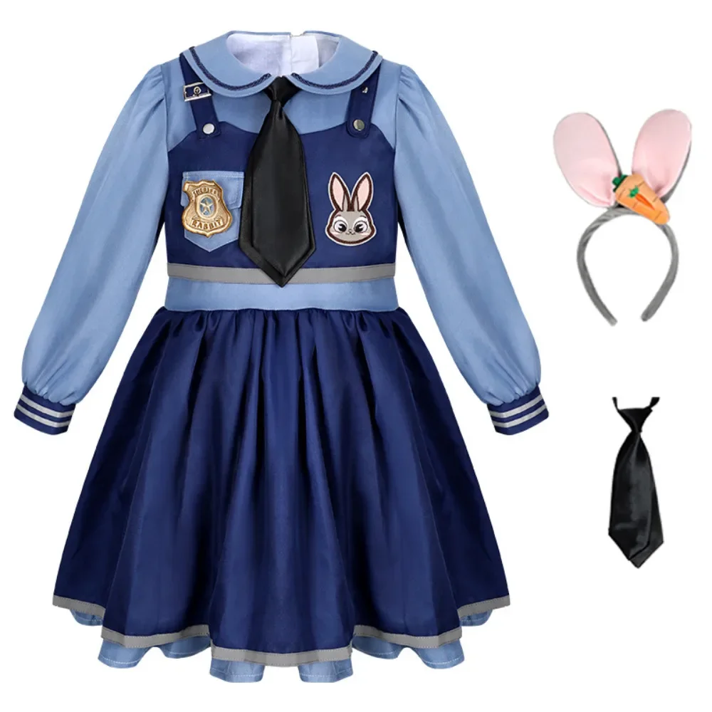 

Movie Zootropolis Judy Cosplay Costume Kids Dress Tie Headdress Belt Socks Full Set Girls Police Role Play Uniform Halloween