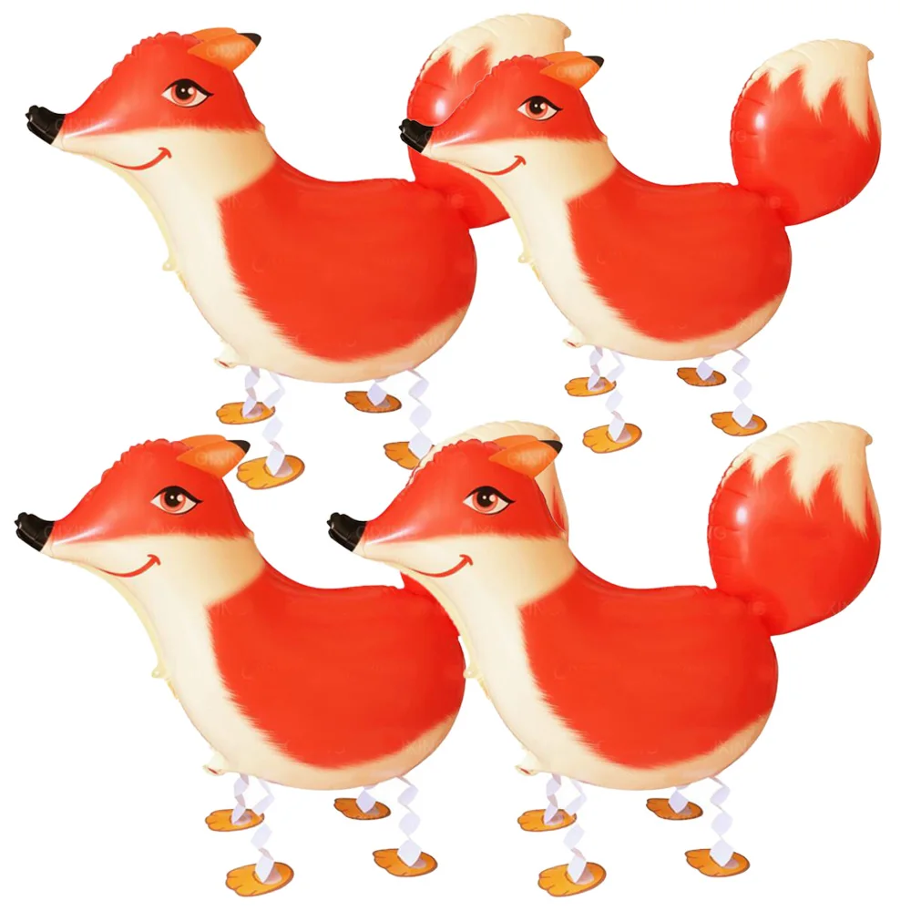 

4Pcs 3D Fox Decoration Walking Balloon Baby Shower Supplies Cute Foil Balloons Kids Children Birthday Decor Orange