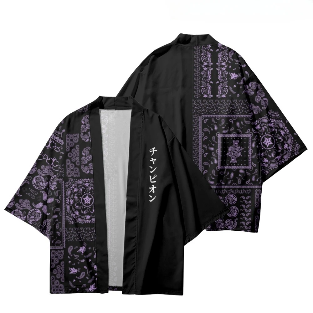Patchwork Purple Paisley Print Japanese Kimono Shirt Cardigan For Women Men Harajuku Fashion japanese kimono,japanese kimono cardigan,japanese kimono shirt