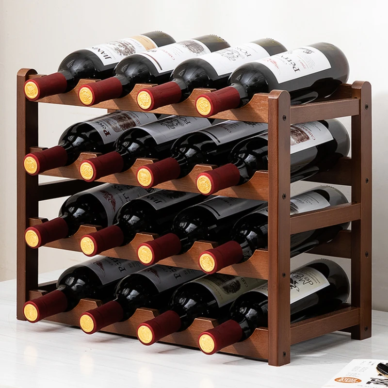 16 Bottles Holder Bar & Wine Cabinets Rack Solid Wood Stackable Storage Cube Tabletop for Champagne Home Decor wine rack