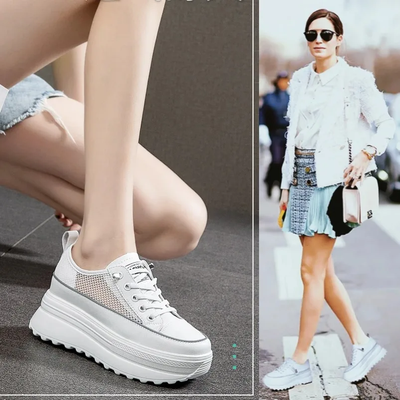 ★新品★que shoes プレーン★Sサイズ Women's White Genuine Leather Sneakers | Wedge Leathers