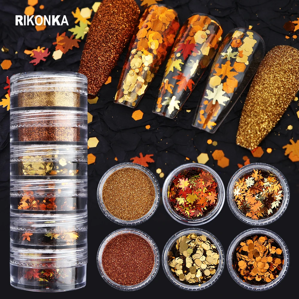 Autumn Golden Maple Leaf Nail Art Sequins & Glitter Set