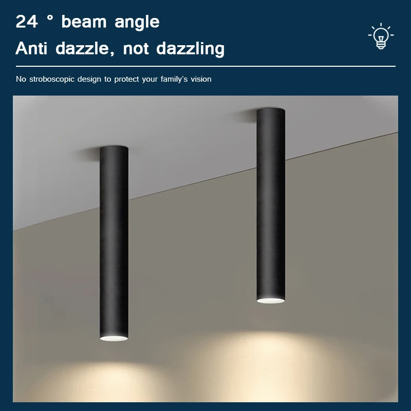 Tanie Możliwość przyciemniania LED typu Downlight czarny/biały długa rurka lampy punktowe sklep