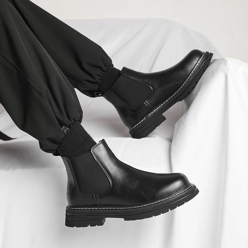 Mens Chelsea Boots Brand Retro Comfortable Fashion Men Boots Casual Wedding Party Cow Leather Designer Leather Nude