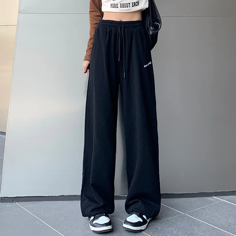 American Hip-hop Basic Baggy Pants Women Men New High Waist Drawstring Straight Sports Wide Leg Pants M-2XL