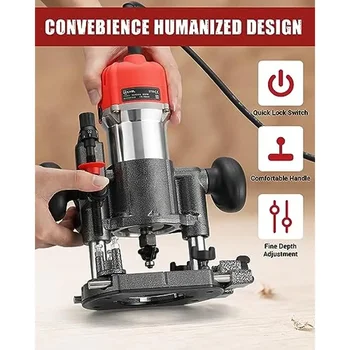 Compact Wood Router Combo Tool 800W 110V with 6 Speeds Fixed Base Plunge Router Woodworking Trimmer Router Kit with Accessories 5
