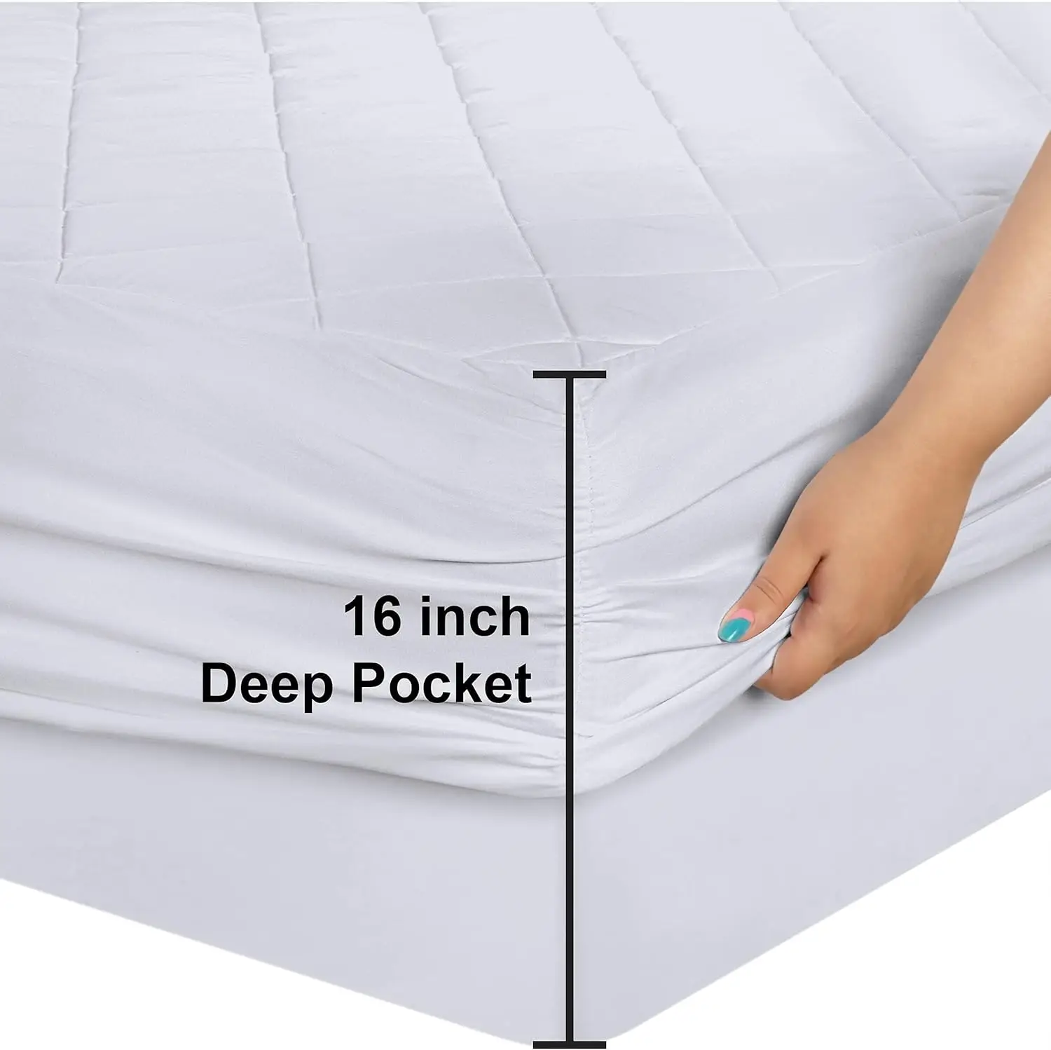 Quilted Fitted Mattress Pad, Queen Size, Elastic Fitted Mattress Topper Protector and Cover Stretches up to 16 Inches Deep