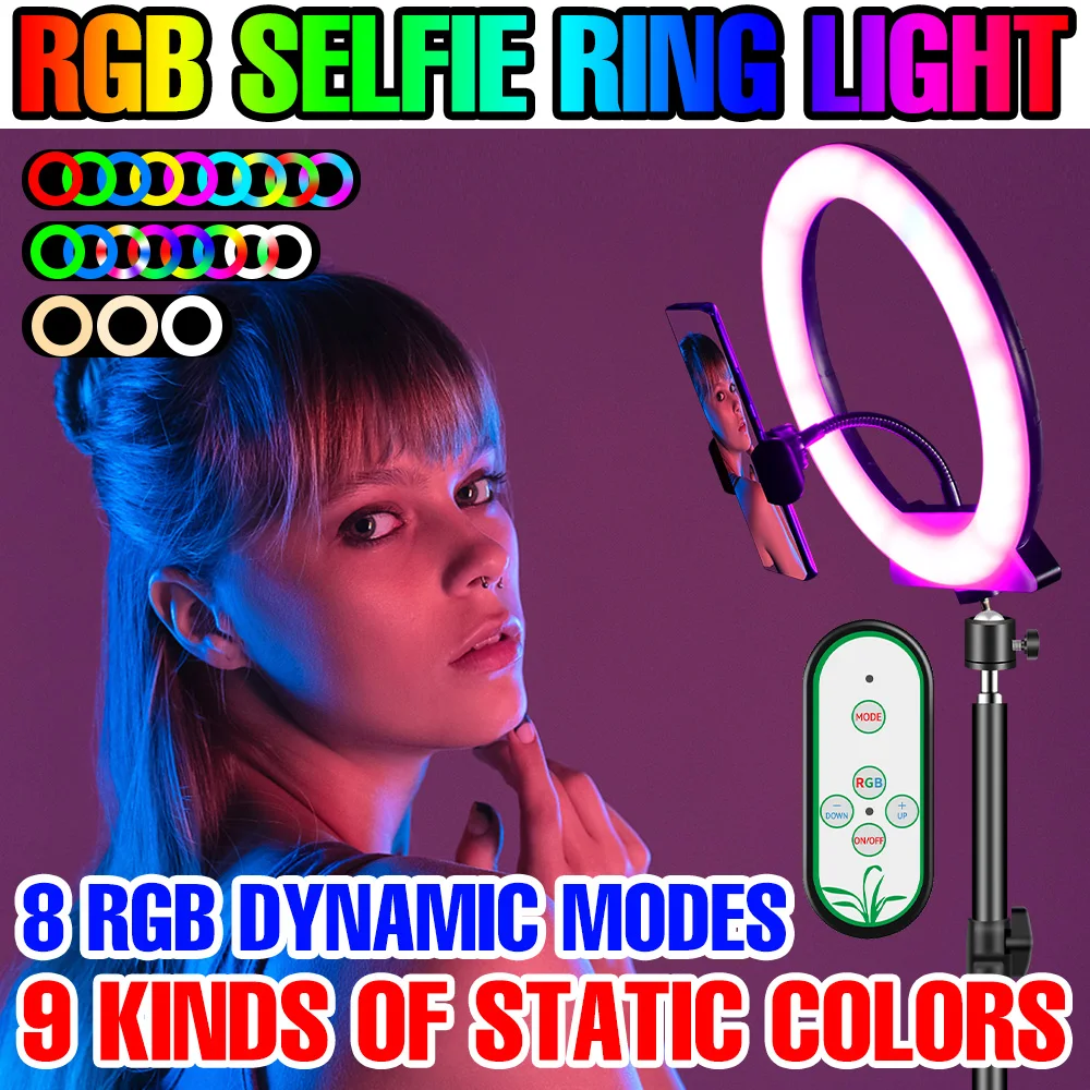 RGB Dimmable Ring Light Professional Selfie Led RingLight Night Lamp