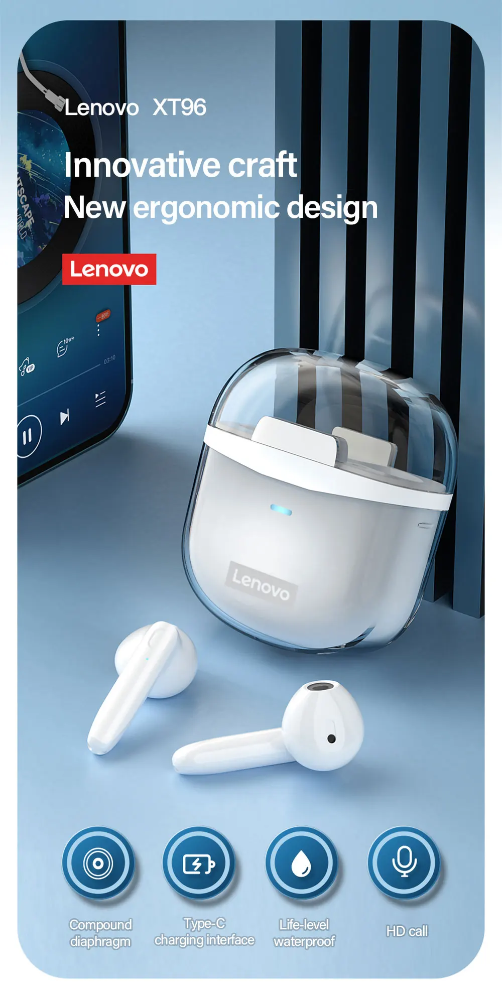 Lenovo XT96 Bluetooth 5.1 Earphones Thinkplus Live Pods True Wireless ...