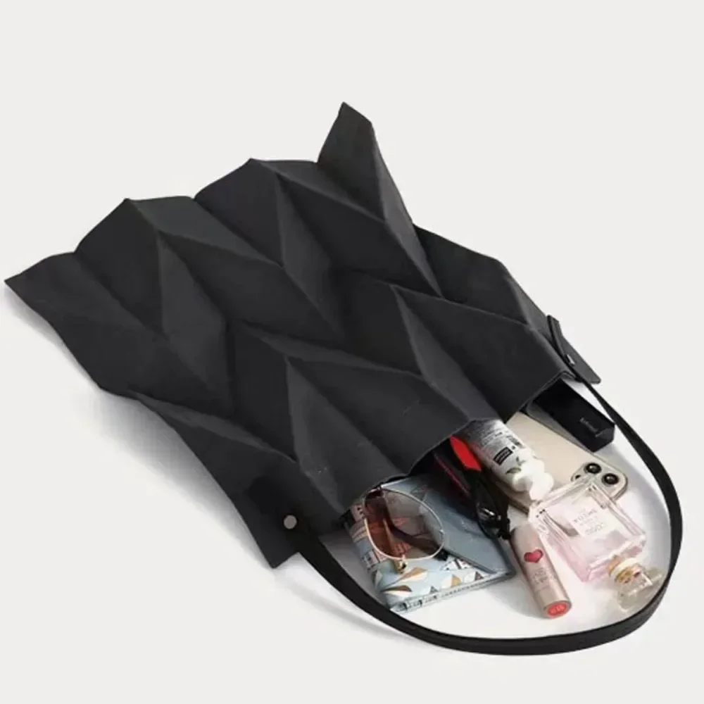 Fashion Women's Geometric Pleated Bags Korean Style Canvas Large Capacity Shoulder Bag Ladies Shopping Bag Female Tote Handbag