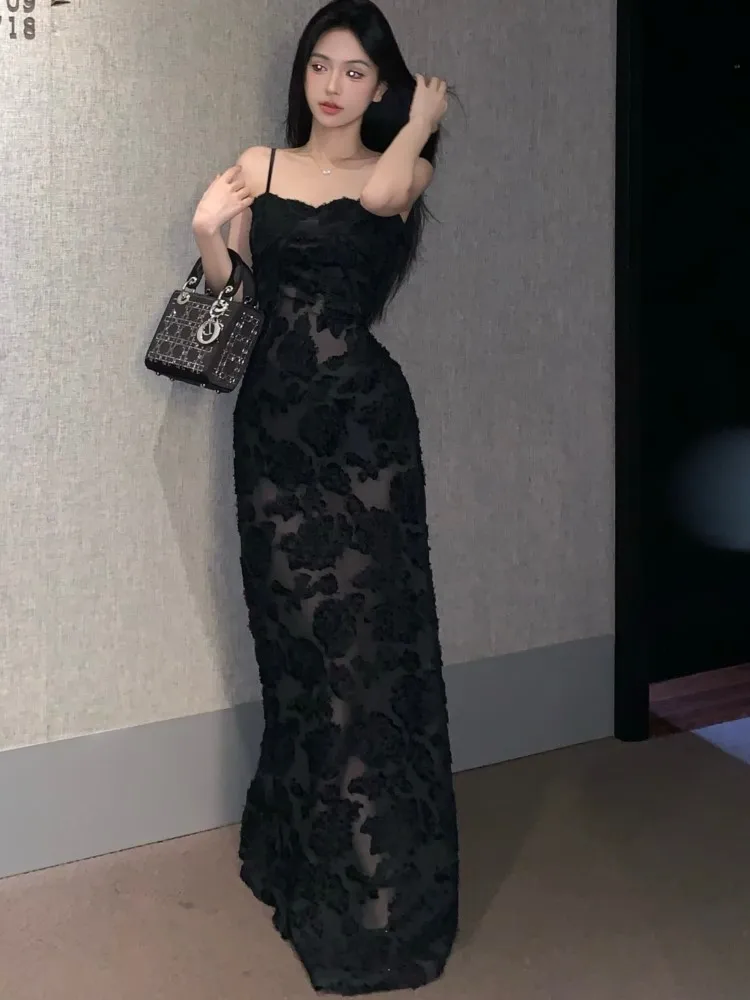 

Sexy Women's Midi Dress Sleeveless Lace Hollow Out Backless Slim Camisole Dresses Elegant Evening Gown Fashion Spring Summer New