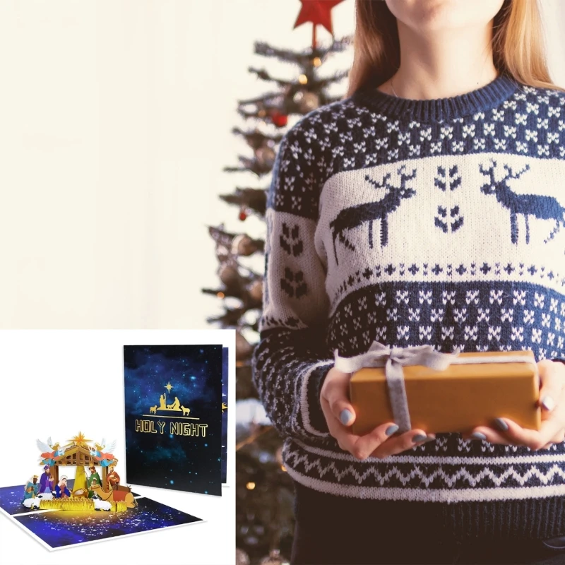 Greeting cards Festive 3D Christmas Cards Handcrafted with Birth of Jesus on Holy Night Paper Card for Home, Office, and Church Decor