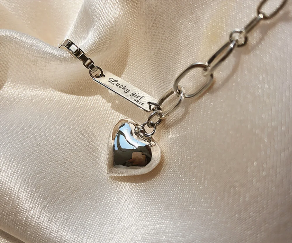 Simple silver plated retro bracelets Square Letter tag heart pendant bracelets for women fashion jewelry