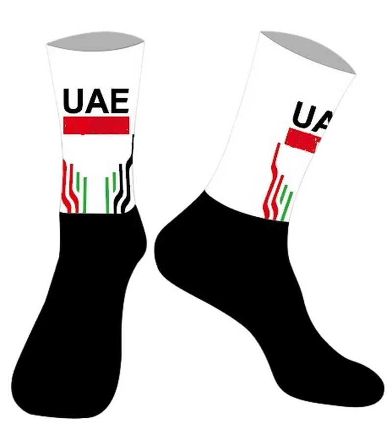 

LASER CUT ONE PAIR 2024 UAE TEAM Cycling Socks Antislip Bike Racing MITI Breathable FOR Men and Women