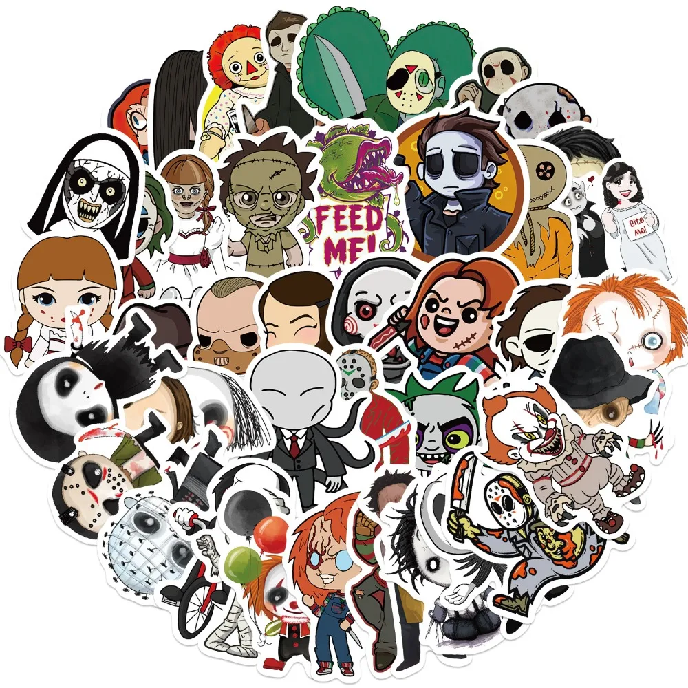 

10/50Pcs Mixed Horror Movie Character Stickers Graffiti Decals DIY Laptop Notebook Fridge Suitcase Classic Sticker Toys