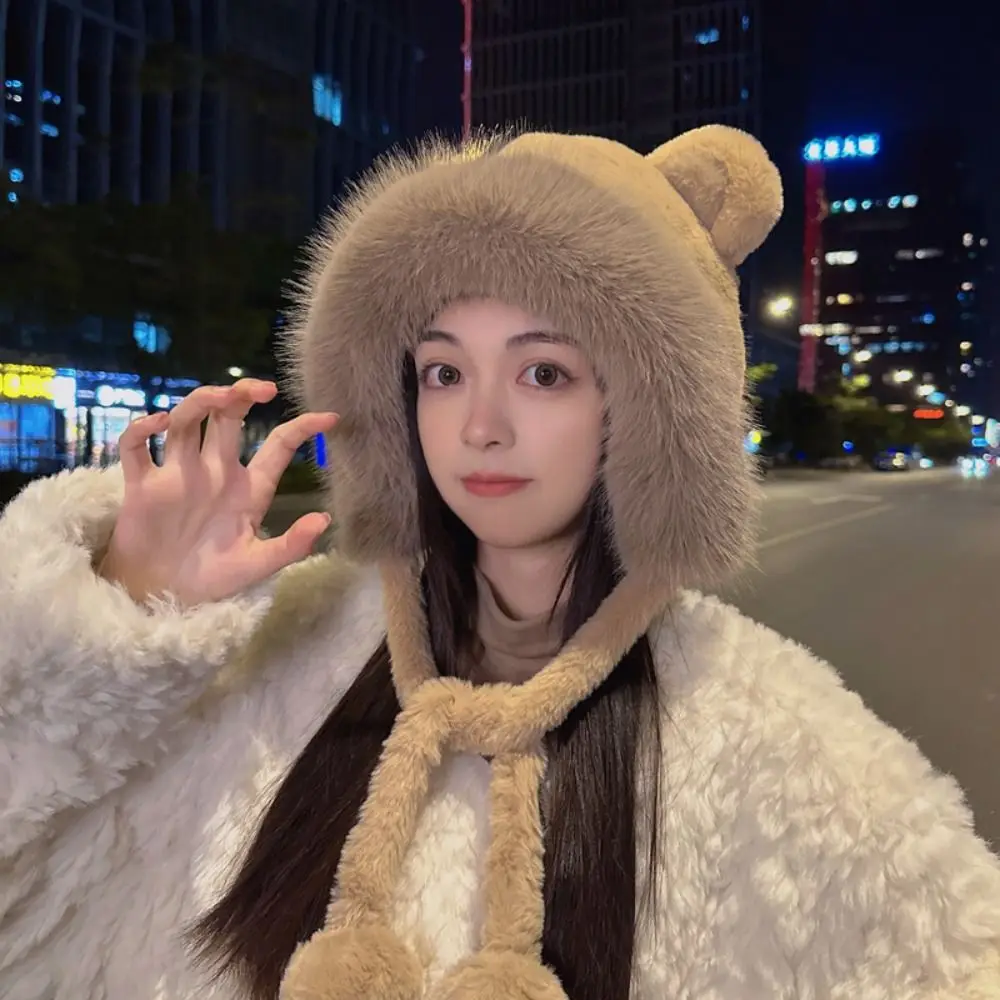 여성용 귀여운 겨울 모자, 레이스 모직 곰 귀 모자, 귀 보호 버킷 모자, 패션 신제품