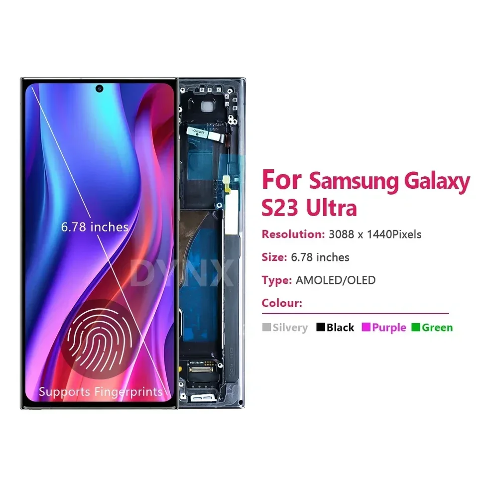 Pantalla AMOLED de 6,8 pulgadas y 120hz para Samsung Galaxy S23Ultra 5G S918/S918B, pantalla