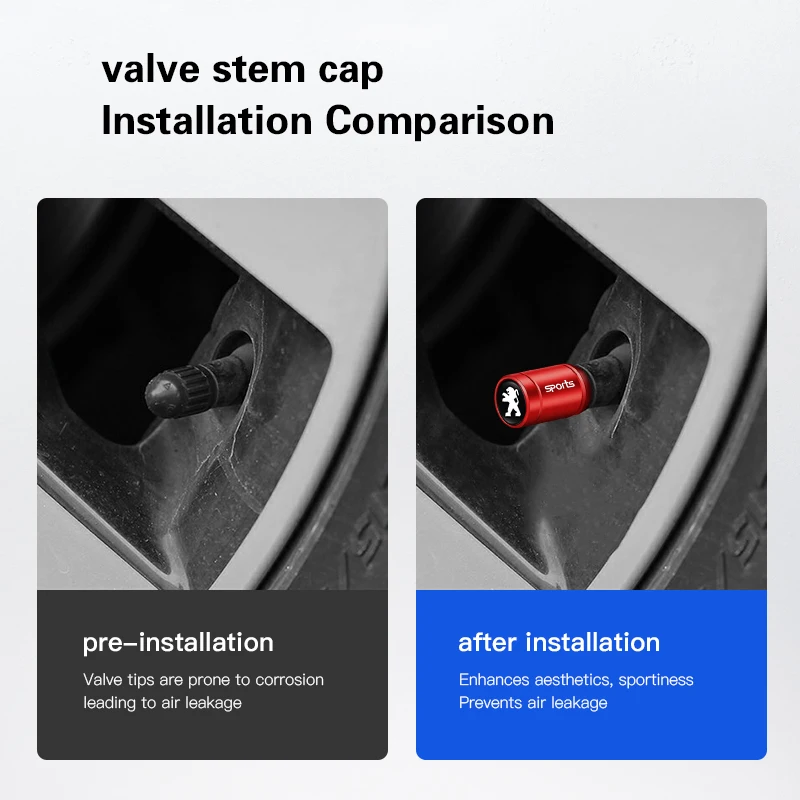 4Pcs Metal Tire Valve Caps Car Tyre Air Stems Cover For Peugeot 307 106 206 207 308 301 406 107 607 3008 807 408 205 108 4008 Car Wheel Valve Cap