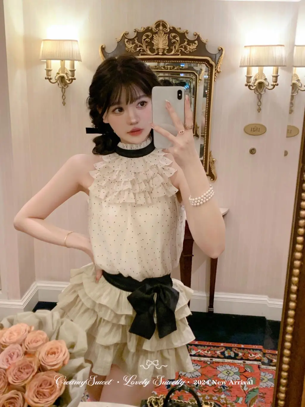 Y2K Polka Dot Two-piece Set Women Chiffon Halter Sleeveless Top Ruffles A-line Cake Mini Skirt Summer New Korean Fashion Outfits