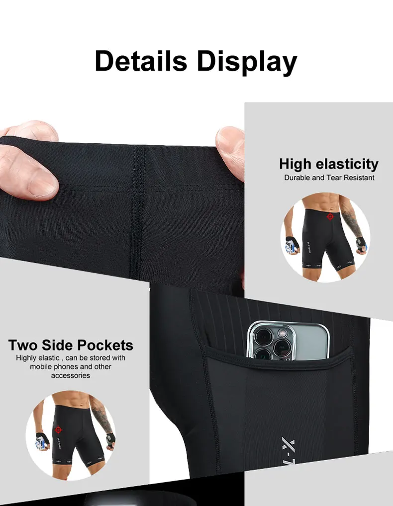 X-TIGER Herren-Radhose mit Gesäßtasche, 5D-Gel-gepolsterte Fahrradhose für Herren, Mountainbike, Rennrad, Reiten, halbe Hose, Strumpfhosen – Detail 6