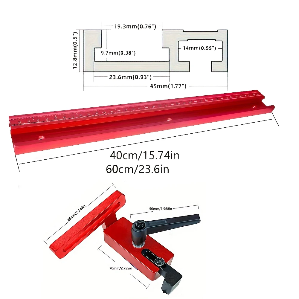 45Type T-Track Metric and Inch Limiter Woodworking Chute Precise Scale Woodworking Measuring Tools 1Set