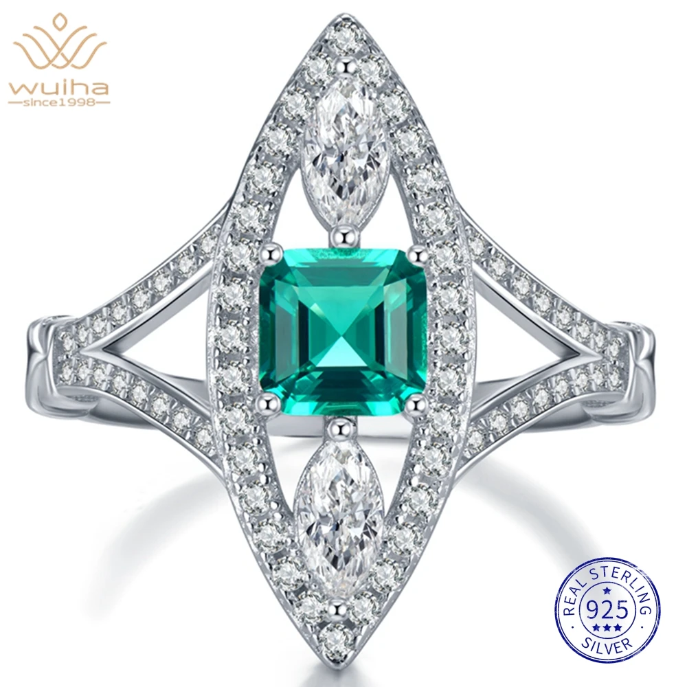 

WUIHA 18K White Gold 6*6MM Sapphire Faceted Gemstone Ring Anniversary Gift 925 Sterling Silver Luxury Fine Jewelry Drop Shipping