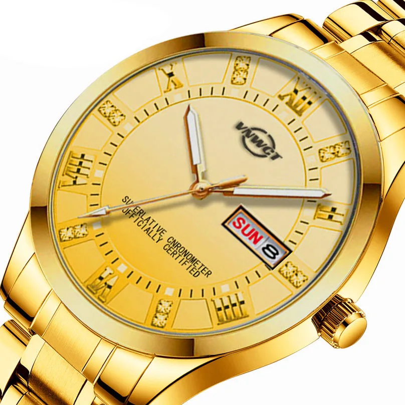 

Fashion Men's Watch Luxury Men's Sports Waterproof Gold Stainless Steel Quartz Watch Male Business Casual Calendar Watch