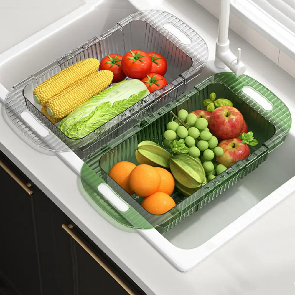 Telescopic Kitchen Sink Drain Basket Large Capacity Adjustable Strainer Sink Fruits Vegetables Washing Basket Dish Drying Rack