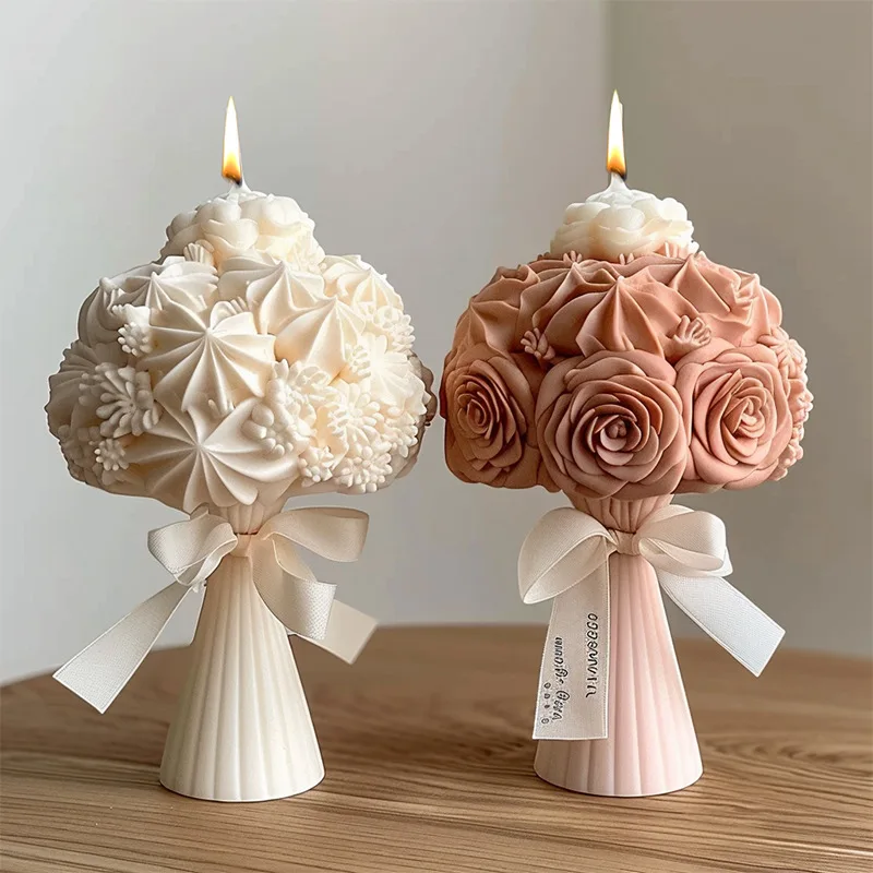 3D Rose Bouquet Candle Silicone Mold Chrysanthemum Flower Cluster Resin Mold Flower Peony Gypsum Valentine's Day Gift