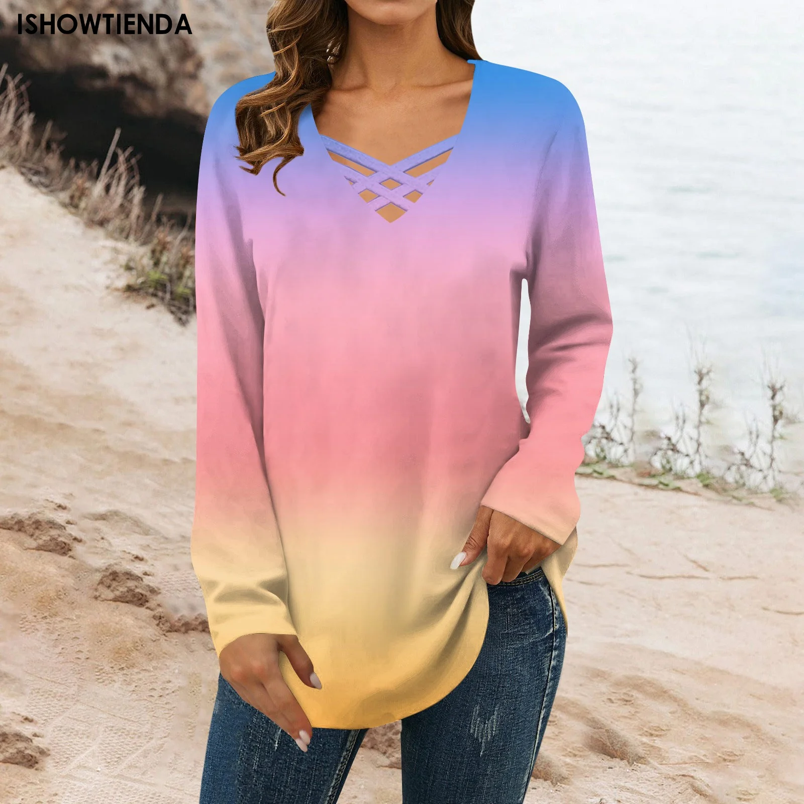 

Autumn Patchwork Vintage Oversized T-shirt Female Clothing Casual Contrast Color Tops Women 2023 Long Sleeve T-shirts Camisetas