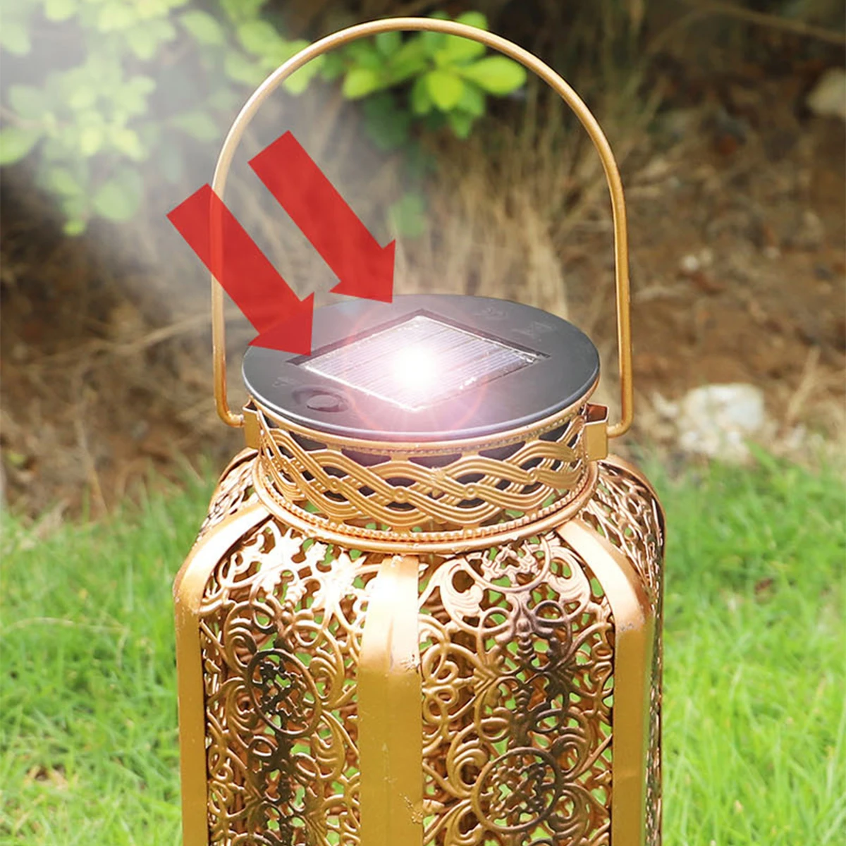 Led Solar Light Solar Hanging Lantern Retro Solar Iron Art Lantern Decorative Vintage Pathway Lamp Outdoor Metal Hollow Light