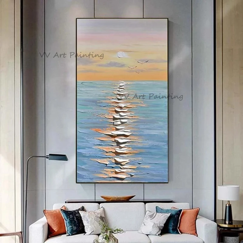 

The Top Sales Sea Oil Painting Nature Art 100%Hand-painted Abstract Sunrise on Canvas Seascape Bed Room Decors Mural Pictures