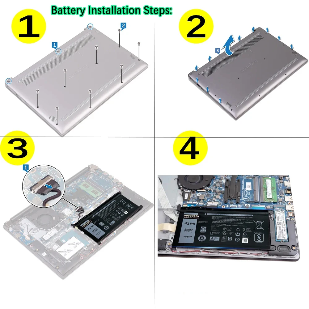Wdx0r Bateria do Portátil para Dell Vostro 145468 14-5471 143480 15-5568 5581 3583 Inspiron 13 15 5000 7000 Series Baterias Wdxor - Imagem 4