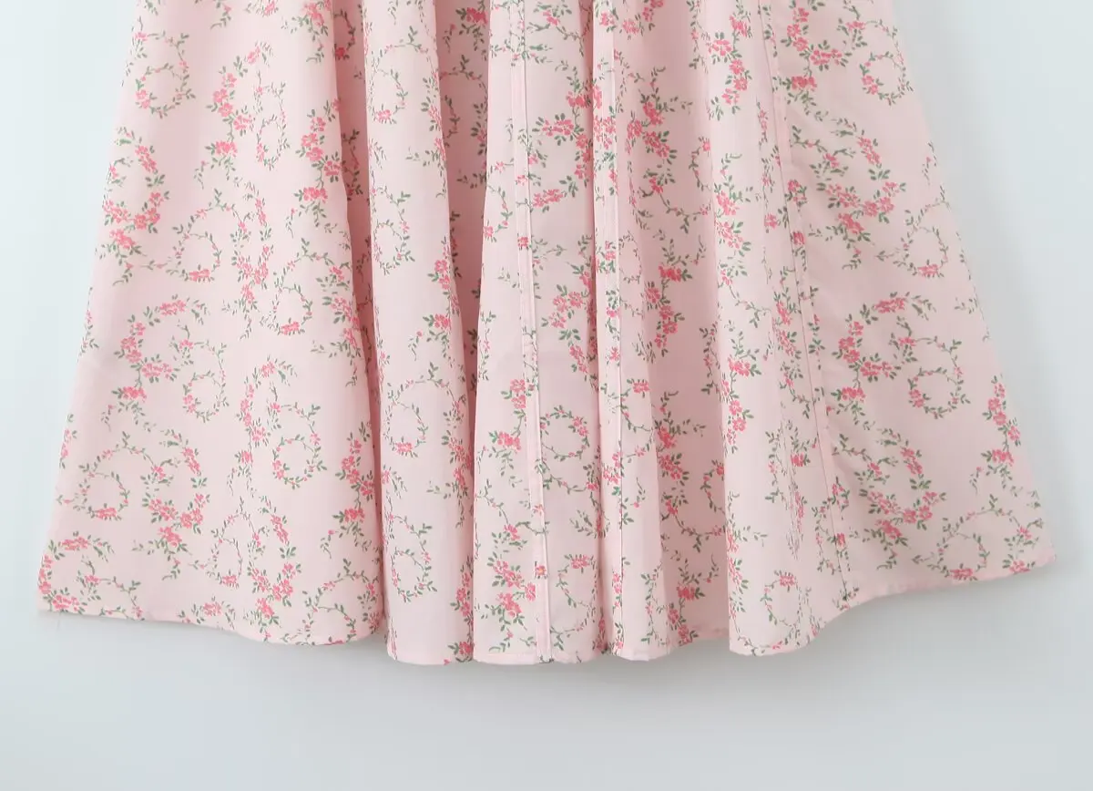 Image of YENKYE Women Lace Up Bandage Back Floral Print Tank Dress Elegant Square Neck Sleeveless A-line Midi Summer Dresses Holiday Robe