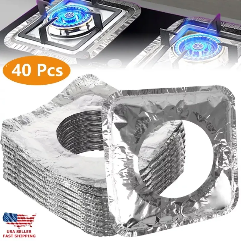 20PCS Aluminum Foil Gas Stove Burner Covers Disposable Oil-Proof Liners Kitchen Cooking Protector Easy Clean Stove Guard