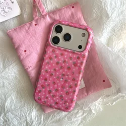 Adorable Strawberry & Star Shockproof Phone Case - Kawaii Design with Hinge Protection - iPhone 15 Pro Max (NF530 - 1)