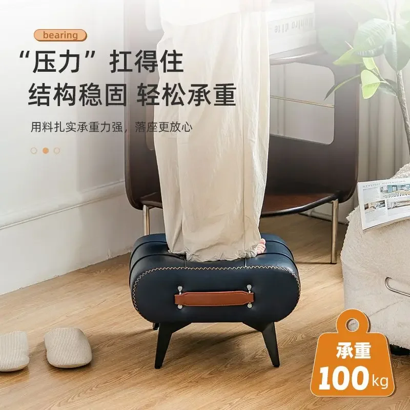 

Light Luxury Doorstep Shoe Changing Ottomans Living Room Coffee Table Low Soft Bag Small Stool Footrest Stools Oil Wax Leather