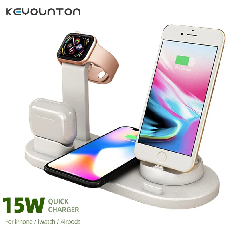 Stazione Di Ricarica Wireless 15W 6 In 1 Fast Stand Carga Rapida Dock Station Carregador Sem Fio Per Iphone 13 Apple Iwatch 7 Airpods