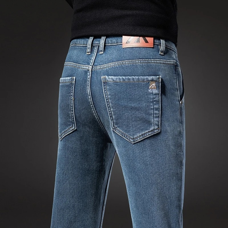 2025 Winter New Men's Fleece Thickened Jeans Retro Blue Hot Straight Casual Pants Stretch Premium Velvet Warm Denim Pants 5