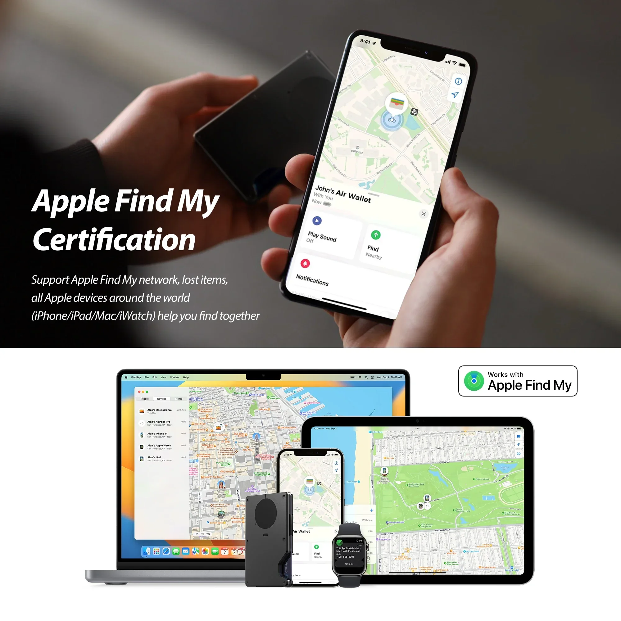 Smart Wallet with Find My APP Integration and RFID Blocking
