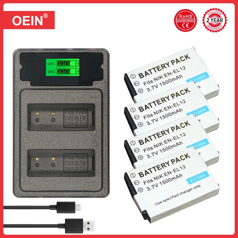4 Pz En-El12 Enel12 En El12 Batteria Della Fotocamera + Caricatore Usb Lcd Per Fotocamera Nikon Coolpix S9900 S9700 Aw120 S9500 Aw110 S70