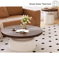 Couverture de table basse ronde imbriquée - Plateau ondulé en noyer avec base blanche - Tables centrales modernes pour salon et décoration intérieure 3