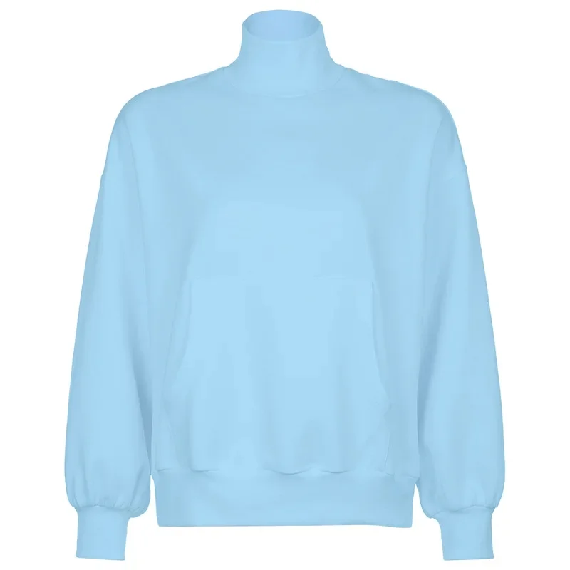 Sweet Candy Color Sweatshirt Loose High Collar Casual All-match Solid Color Top New Ladies Autumn Spring Fashion Street Clothing