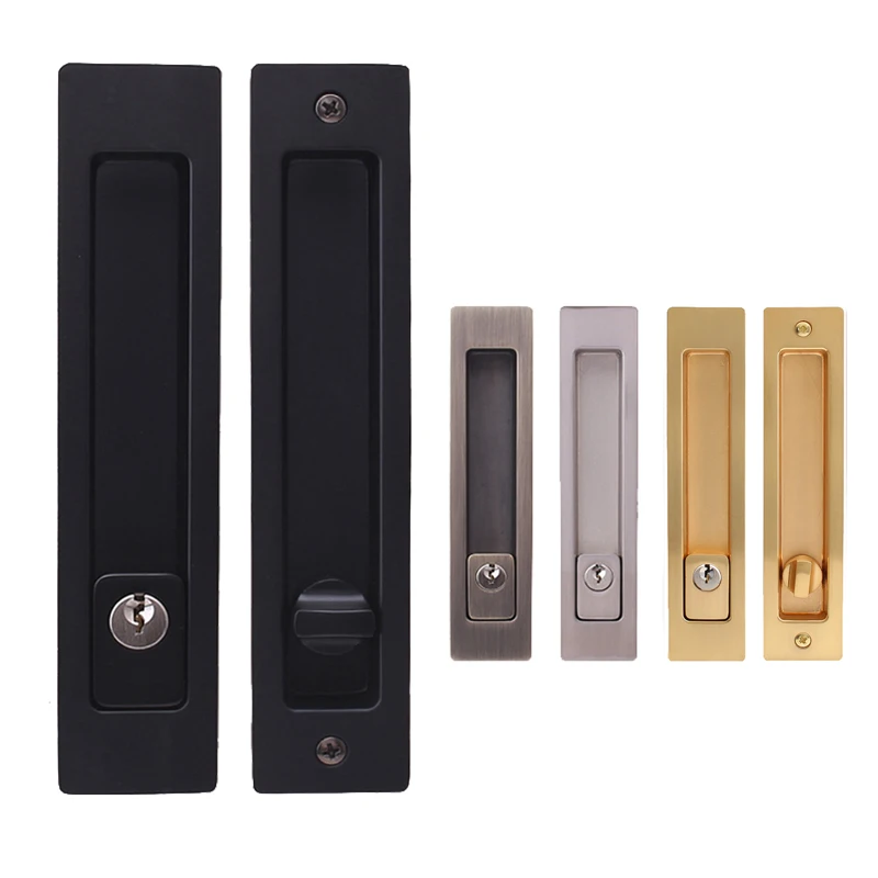 

Brand New Zinc Alloy Sliding Door Locks Barn Gate Flush Handle Locks Invisible Hidden Wooden Door Hook Lock Set with Key/ No Key